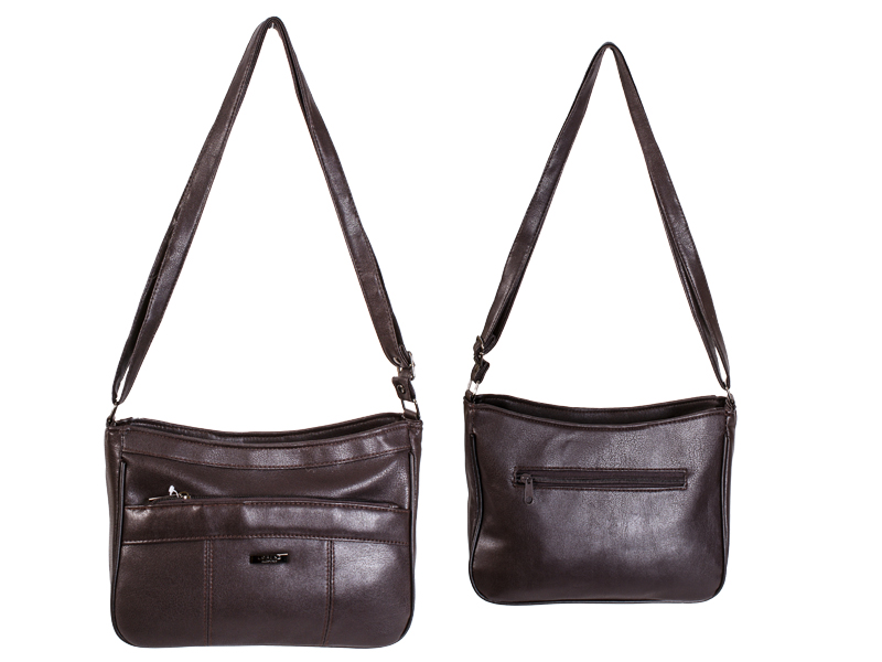 (image for) 5881 Leather Grn PU Twin Top Zip Bag wt Frnt & Bck Dark Brown